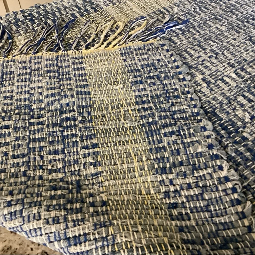 Blue and White Woven Throw Blanket